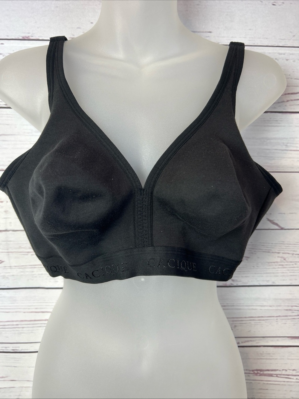 Cacique Black Cotton Unlined Full Coverage No-Wire Bra size 42C